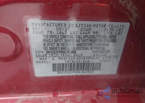 2017 Nissan Versa Note S Plus from USA, damaged, VIN 3N1CE2CP0HL363855